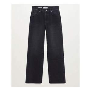 MNG DENIM Womens Black Zippered Pocketed Wide Leg Frayed Hem High Waist Jeans 8